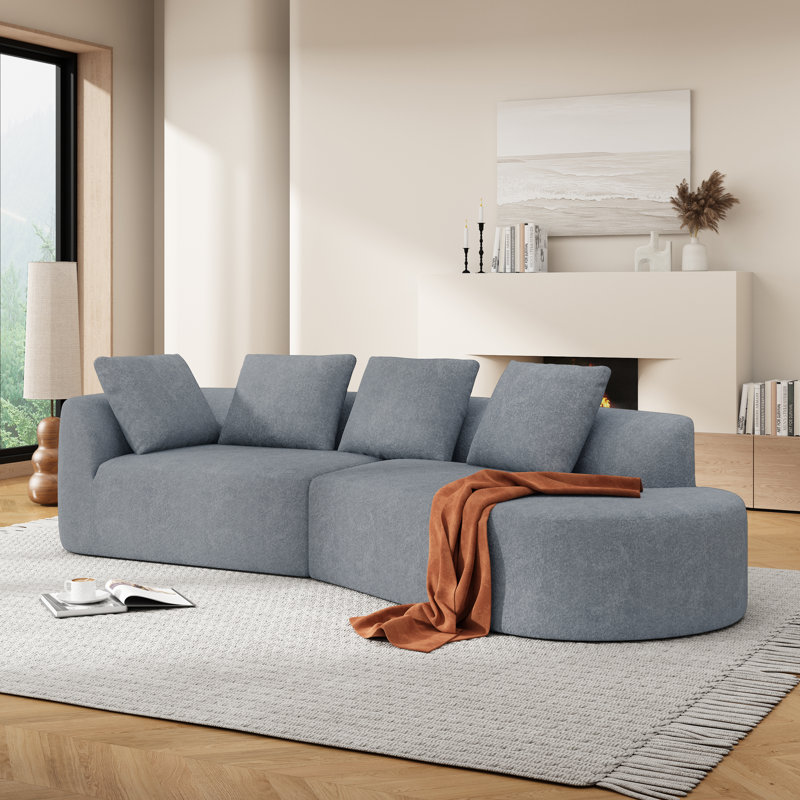 Canapé modulaire incurvé 116 po 2 pièces en chenille de 116 po avec 4 coussins, Chenille gris pâle