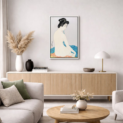 Japanese Ukiyo-e Seated Nude Woman Back View Artwork, Minimal Japanese Figure Pictures, Framed Canvas Giclee Print Wall Art