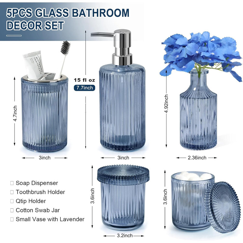 5-piece set of blue bathroom accessories