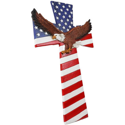 Wood Patriotic Wall Cross American Flag with Bald Eagle Design