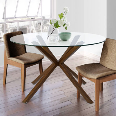 Jozwiak Round Glass Top Metal Base Dining Table