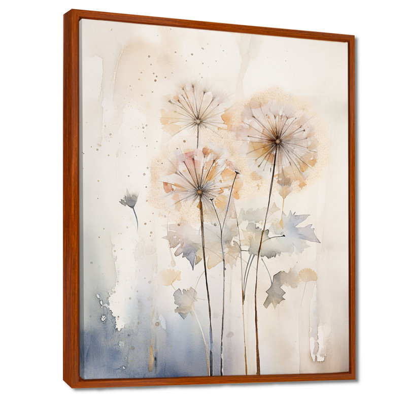 Dandelion Charm in Winter IV - Pissenlit grand, art mural, H 20 po x l 12 po x P 1 po, Cadre flottant brun