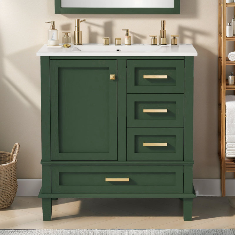 Meuble-lavabo simple 30 po, Vert, Or