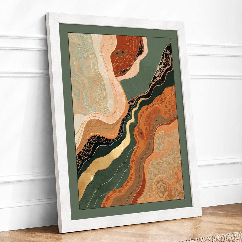 Flowing Earth Forms Abstract - Framed Print, A4 - 29.7 x 21.0 cm, White