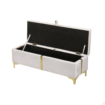 Elegant Upholstered Storage Ottoman,Storage Bench With Metal Legs For Bedroom,Living Room,Fully Assembled Except Legs,Beige