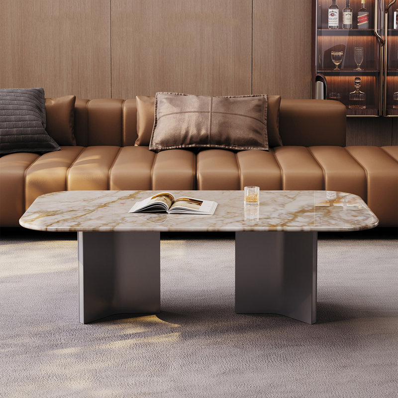 Table basse luxueuse en marbre de style italien, H 15,7 po x L 43,3 po x l 27,6 po, Brun