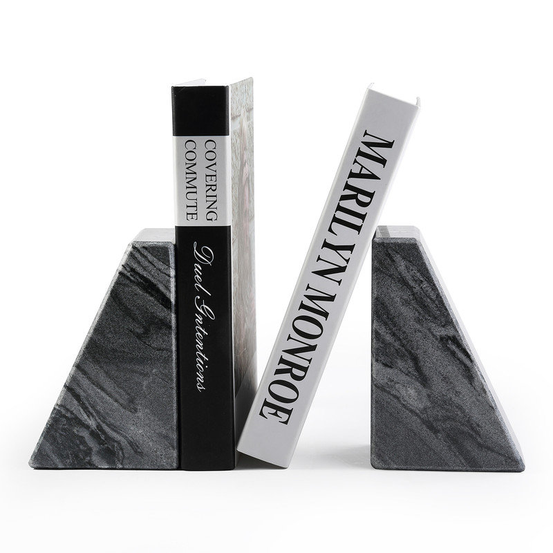 Serre-livres en marbre (ensemble de 2), H 2,54 po x l 5,93 po x P 3,98 po, Gris / Noir
