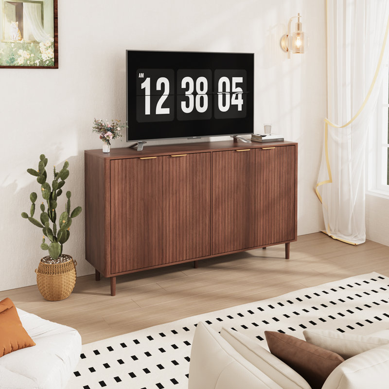 4 - Ripple Door Sideboard, Storage Cabinet With Feet, Walnut