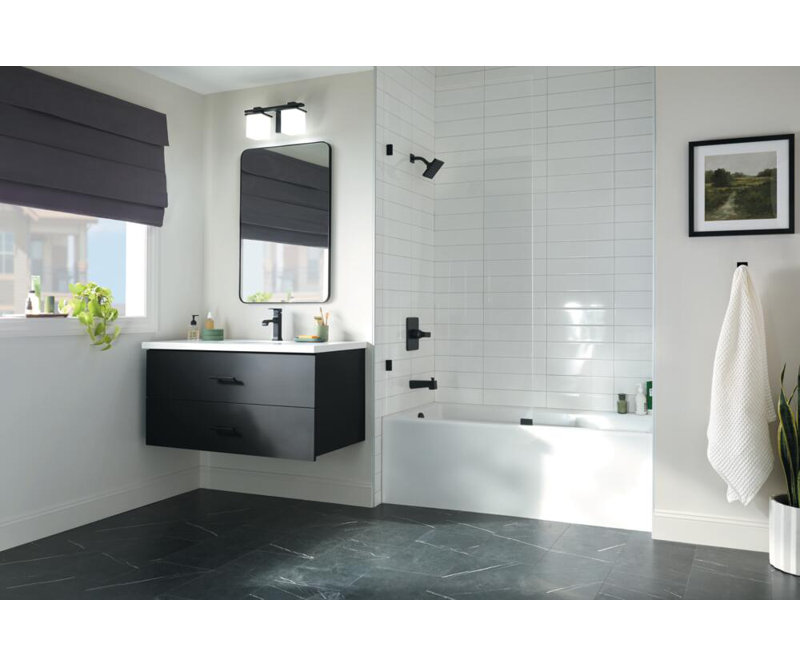 Velum Single-Function Tub and Shower Faucet Set, Valve Trim Kit, Shower Head and Handle Set, Matte Black