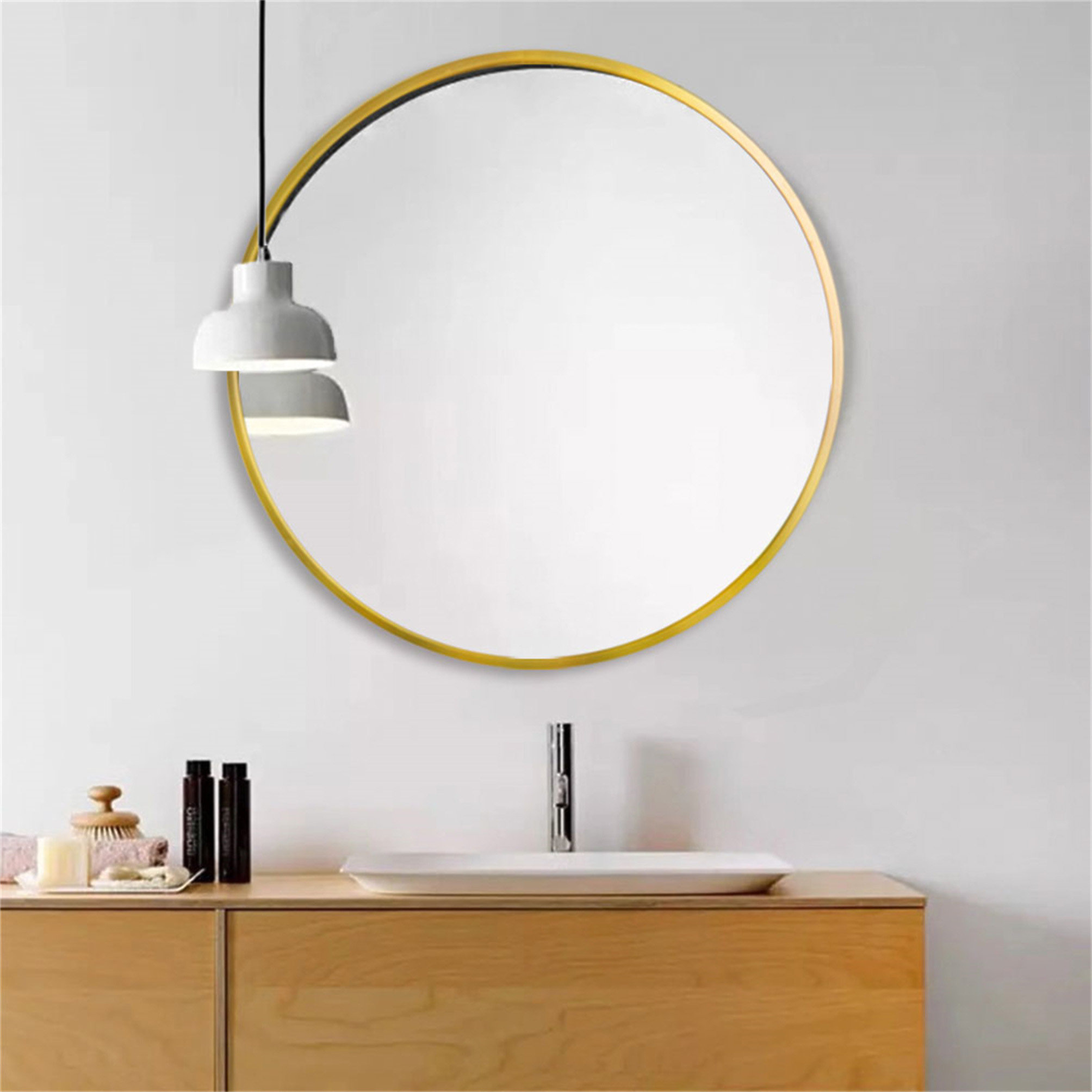 LOONGFIELD Tempered Mirror Wall Circle Mirror For Bathroom, Round ...