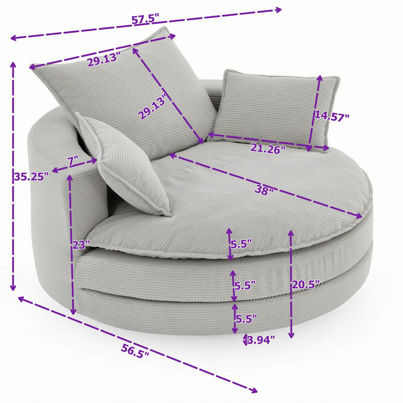 Fauteuil pivotant rond en forme de baril avec coussin et oreillers de soutien amovibles, Rouge