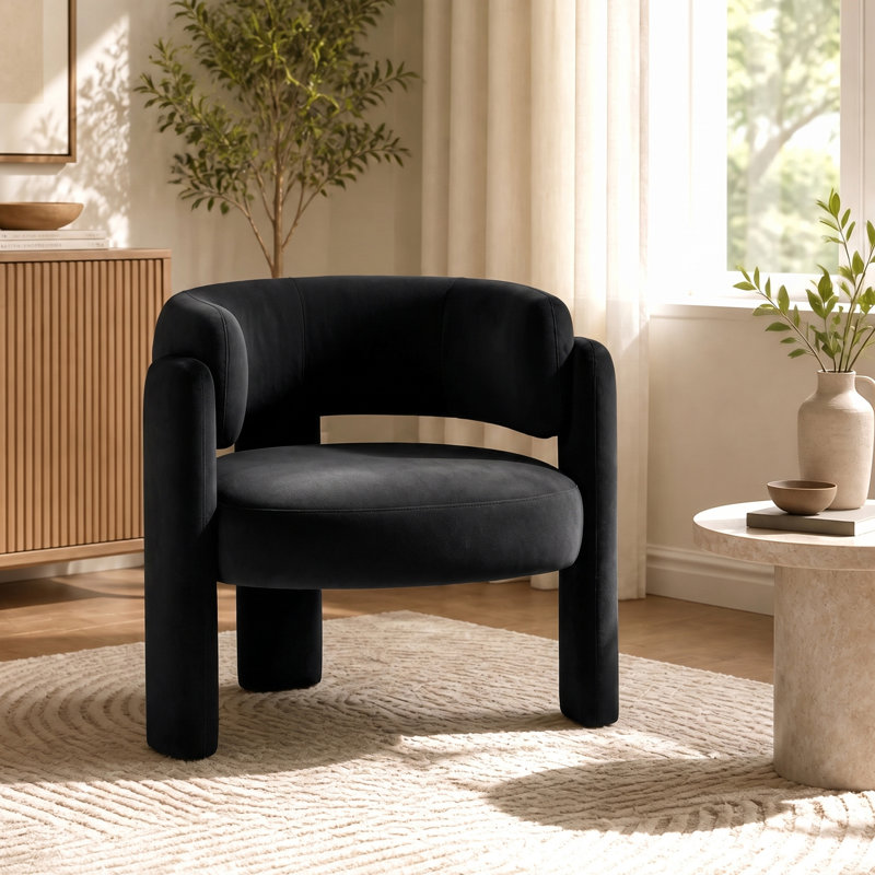Fauteuil d'appoint demi-tonneau 33 po, Velours noir