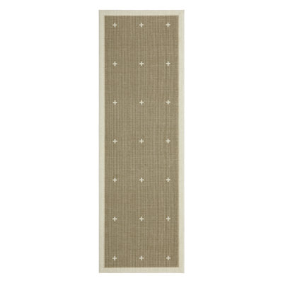 Modern Geometric Runner Rug – Bordered Jute Carpet for Hallway, Entryway, Kitchen, Bathroom, Office – Non-Slip, Low Pile, Machine Washable – Cross Dot Motifs, 2x6ft