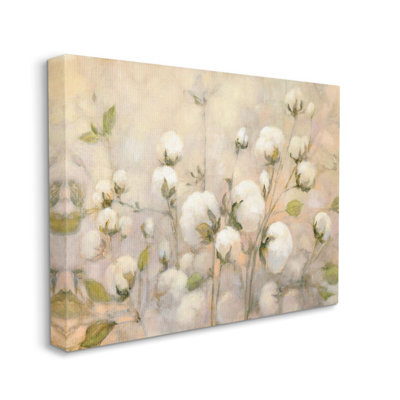 «Abstract Cotton Field Floral Country Beige Green» par Julia Purinton - reproduction d'art