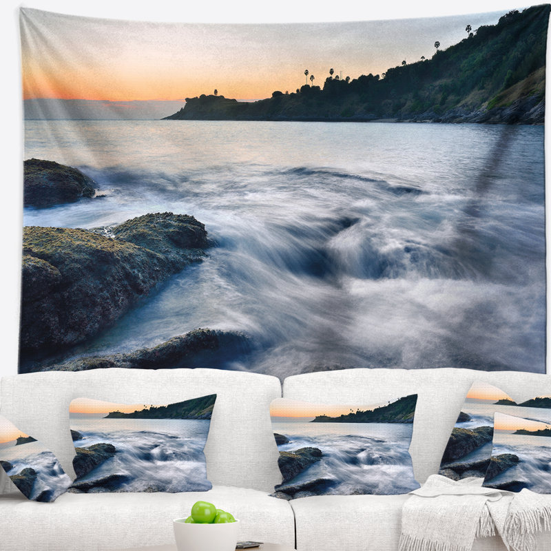 Tapisserie paysage marin au bord de la mer, H 32 po x l 39 po
