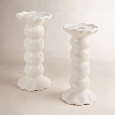 Signature White Ruffle Candlestick Holder