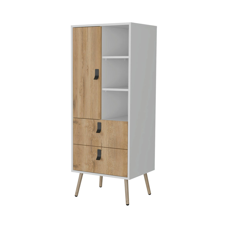 White and Macadamia 2-Drawer Tall Dresser