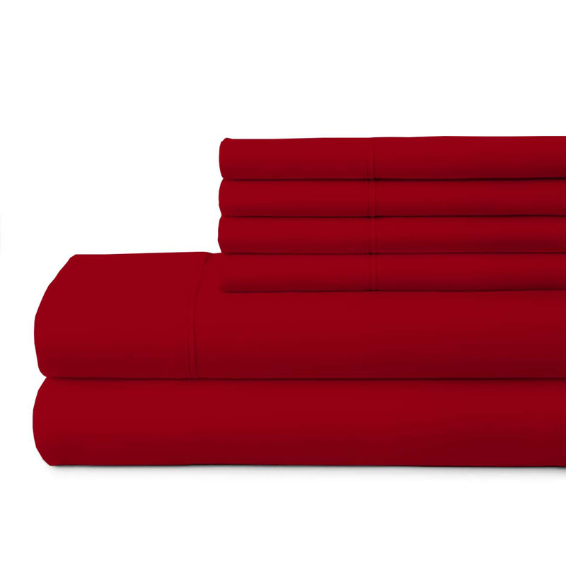 Ensemble de draps en microfibre 6 pièces, Très grand, Rouge