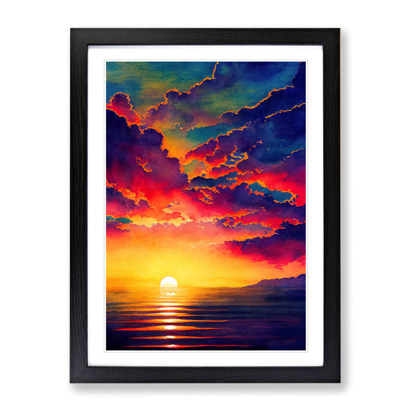 XV1022-5046X Vivacious Ocean Sunset - Print, White, 66cm H x 48cm W, Black Framed