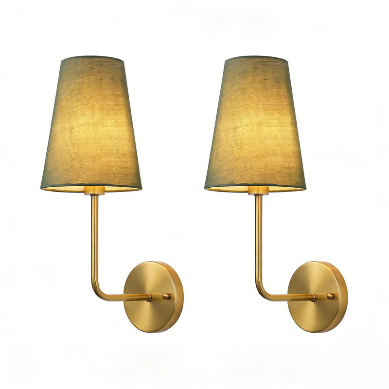 Abbiney 2 - Light Dimmable Indoor Brass Wall Sconce With Green Fabric Shade (Set of 2)
