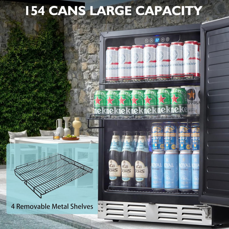 Réfrigérateur à boissons en acier inoxydable de 24 pouces Kalamera, refroidisseur de boissons sous le comptoir pour 154 canettes, plage de température de 32 à 41 ℉
