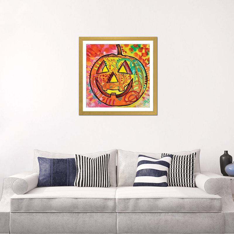 Jack O 'Lantern - reproduction d'art murale - papier d'art encadré, H 24 po x l 24 po, Doré
