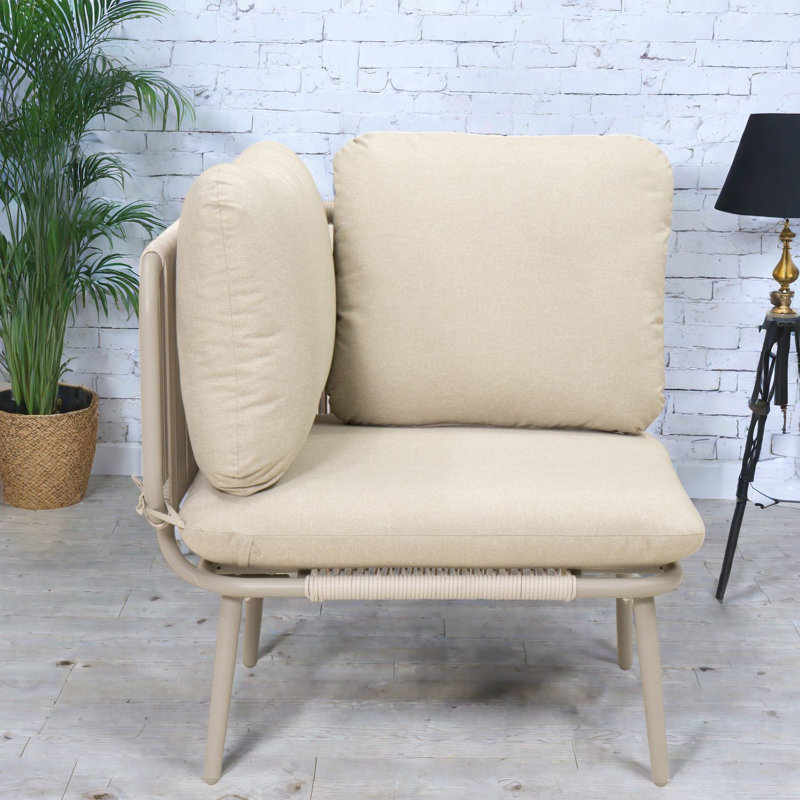 Modular Outdoor Sectionals Corner Chair, Rustproof Iron Frame, Beige Patio Seat