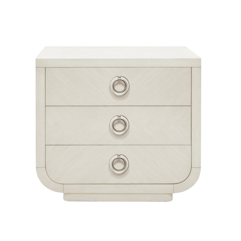 White Transitional 3-Drawer Nightstand with USB Port