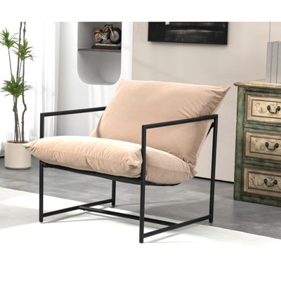Fauteuil d'appoint élégant en velours moderne, fauteuil inclinable contemporain à structure en métal avec coussin de siège profond pour bureau à domicile