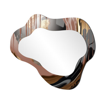Abstract Golden and pink infinity rivers III - Liquid Ink Asymmetrical Decorative Mirror, Modern Cloud Wall Mirror, Printed Metal Art