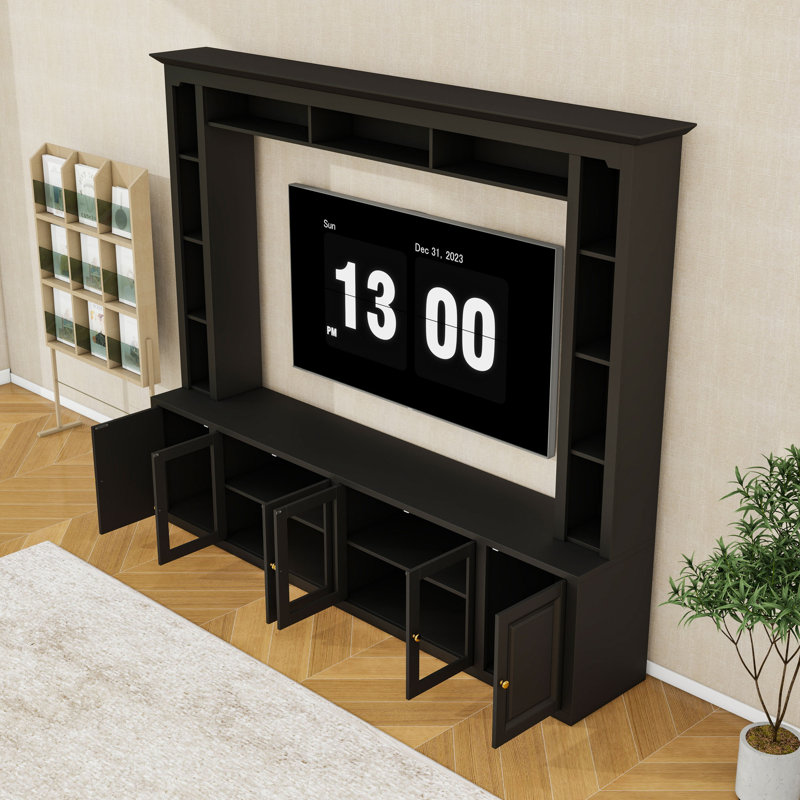 4-Piece Entertainment Center Wall Unit with Bookshelves and Cabinets, TV Stand for TVs Up to 80", Black