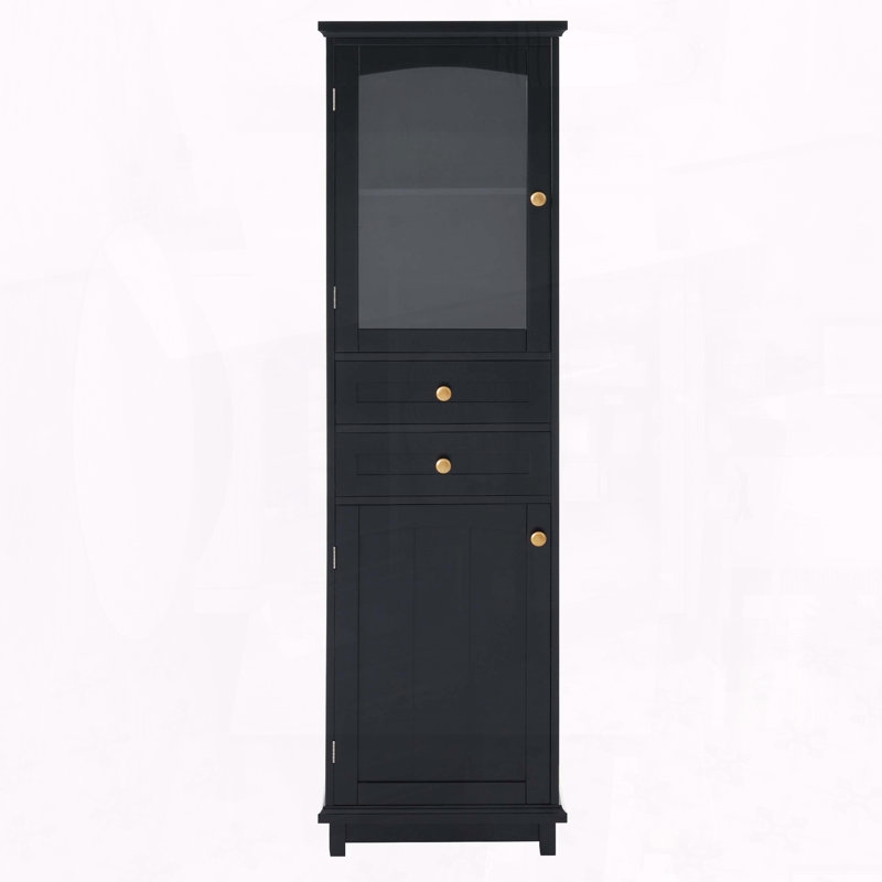 63-inch Tall Freestanding Bathroom Storage Cabinet with Glass Doors and Adjustable Shelves