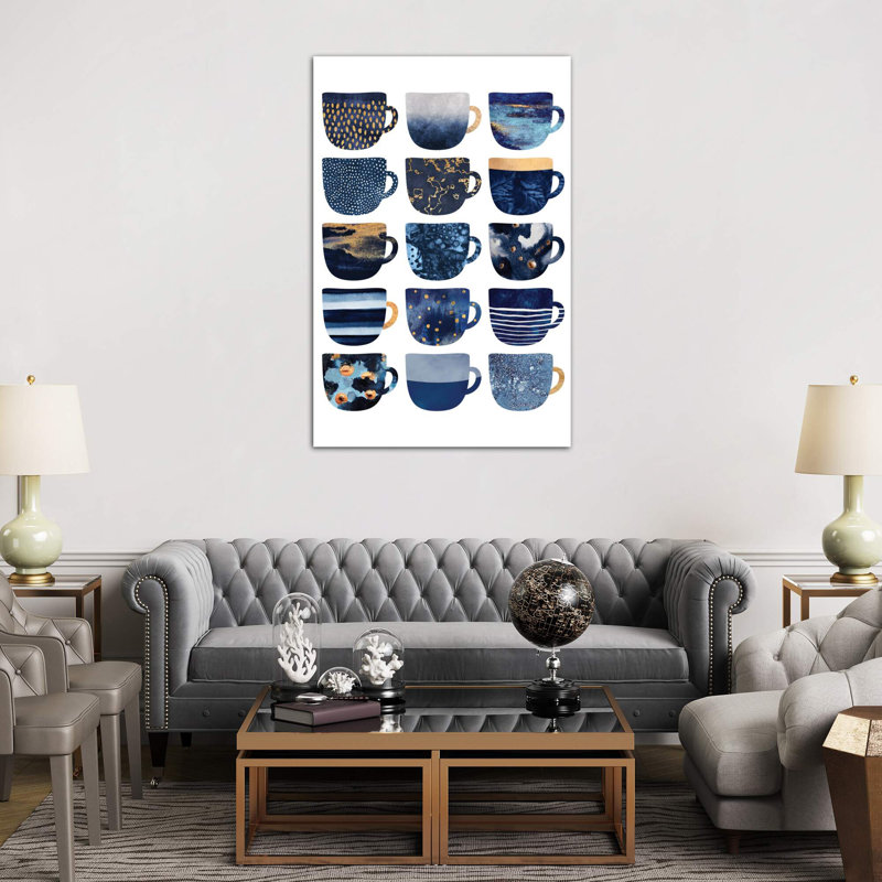 Pretty Blue Coffee Cups I - Single Picture Frame Print on Canvas, 66.04 cm H x 45.72 cm W x 1.91 cm D, No Frame