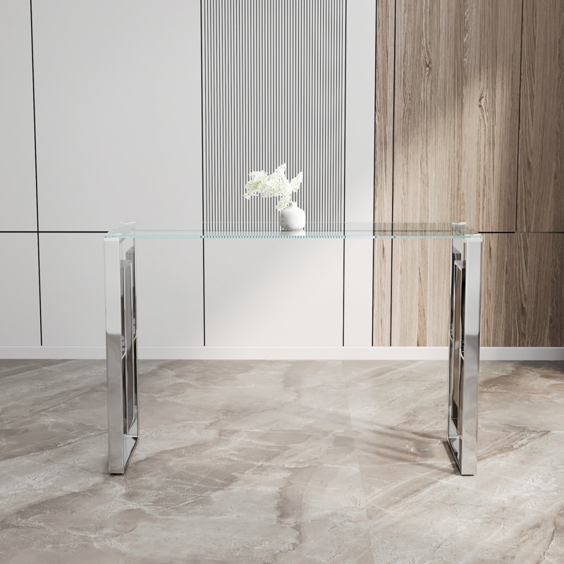Console moderne: acier inoxydable robuste et surface en verre transparent