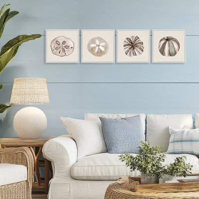 Ensemble de 4 giclées encadrées taupe et beige Sea Creatures, design par Lanie Loreth