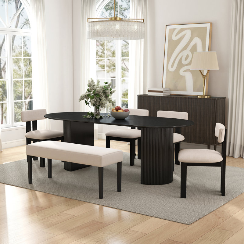 Modern Mid-Century Style Dining Table And Chair Set, Stylish Solid Wood Dining Table Set For Dining Room/Kitchen