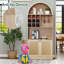 Armoire de bar arquée de 70,86 po de hauteur avec support à vin, armoire à vin de ferme avec armoire en rotin et tablettes ouvertes-2112648885