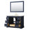 Meuble-lavabo simple 48 po Avery en bleu foncé, comptoir en marbre de culture de Carrare, lavabo carré encastré (3 trous), garniture or brossé, miroir 46 po