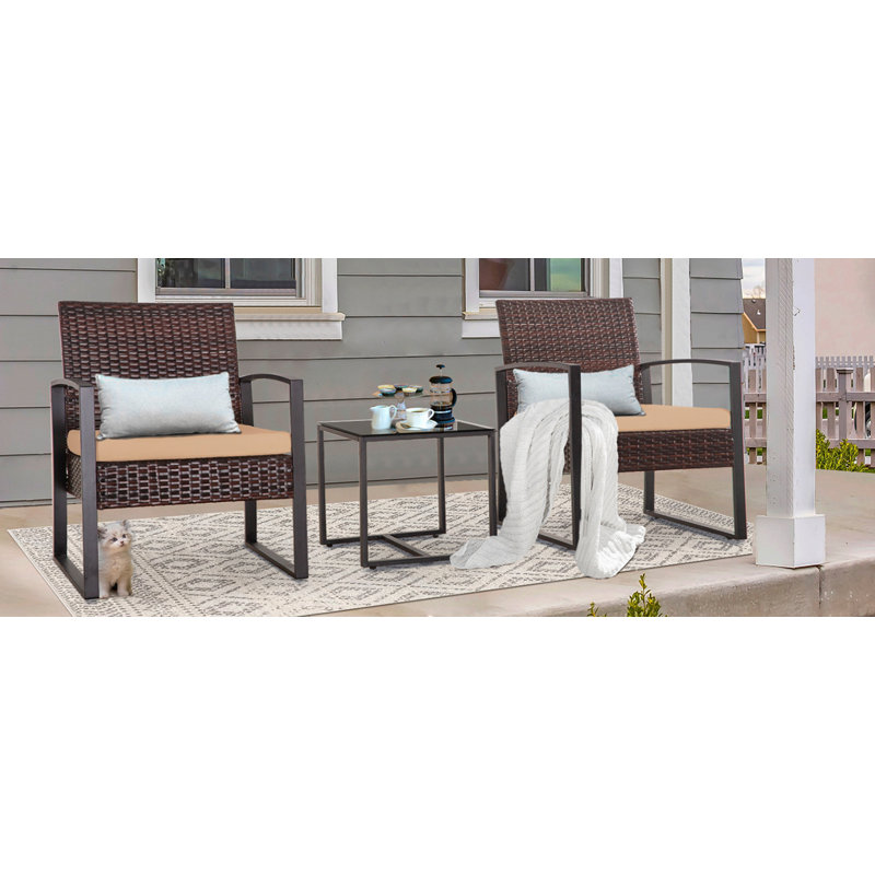 Ensemble de meubles d'extérieur en osier 3 pièces PE, Kaki, Brun