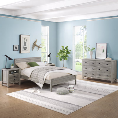 Windsor Wood 4 Pc Bedroom Set With Slat Twin Bed 2 Nightstands 6-Drawer Dresser
