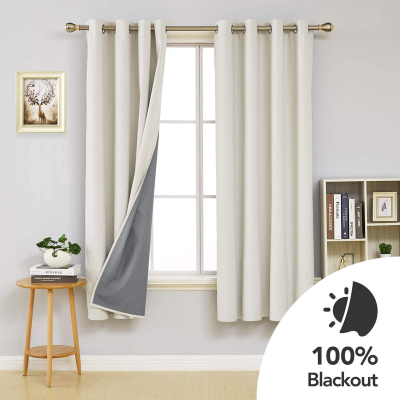 Alhamdi Blackout Curtain Pair, 117cm Width x 138cm Drop, Cream