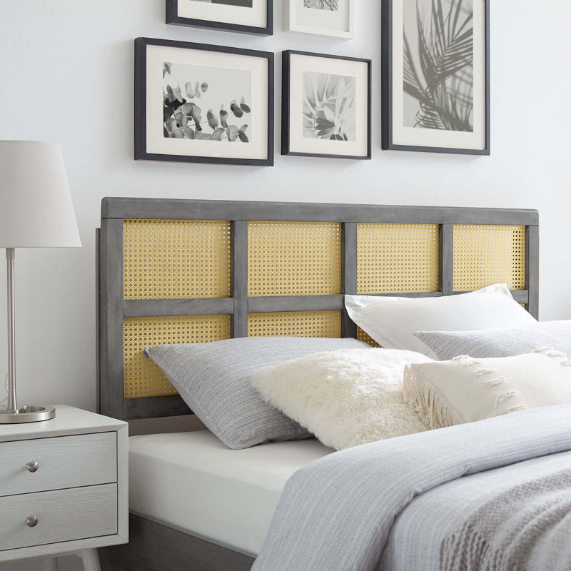 Luana Cane Mid-Century Modern Headboard by Modway, Gray, Full