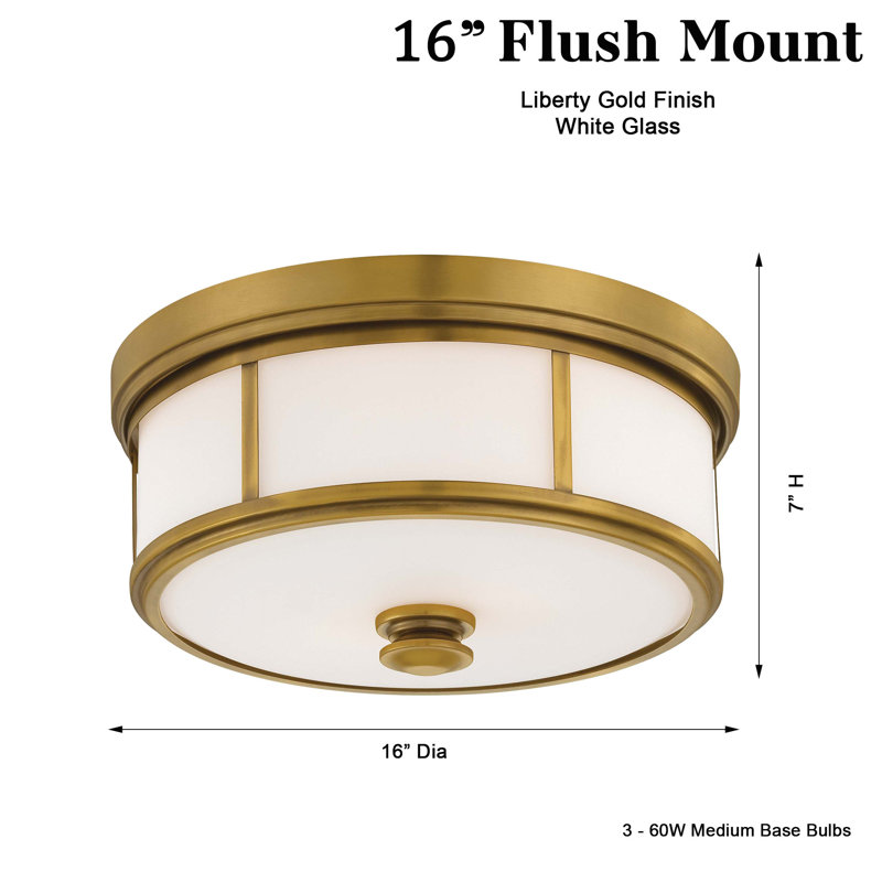 Wilcher Glass Flush Mount, 7" H x 16" W x 16" D, Liberty Gold