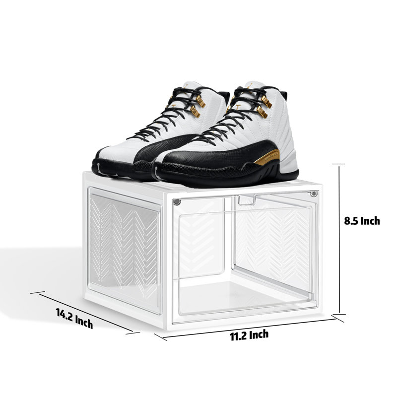 6 Pack Stackable Large Shoe Containers Shoe Storage Box with Hard Plastic Drop Front for Sneakers, White