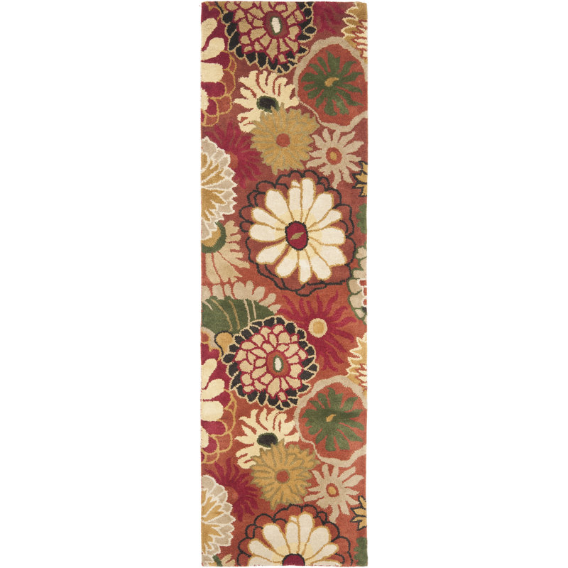 Ivory and Rust Floral Hand-Tufted Wool Runner Rug