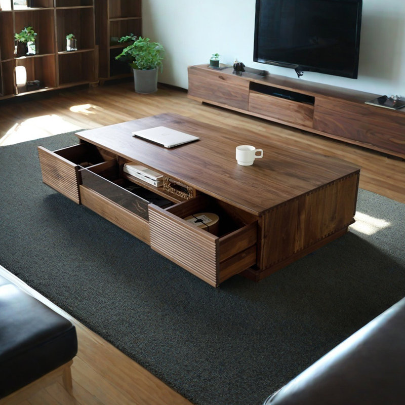 Table basse en bois massif noyer noir, H 13,77 po x L 55,11 po x l 27,55 po