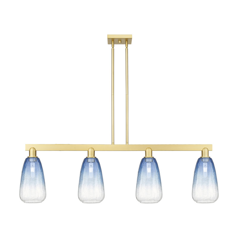 Brookhaven Almond 4 Light Stem Hung Island Light, Satin Gold, Sapphire Blue