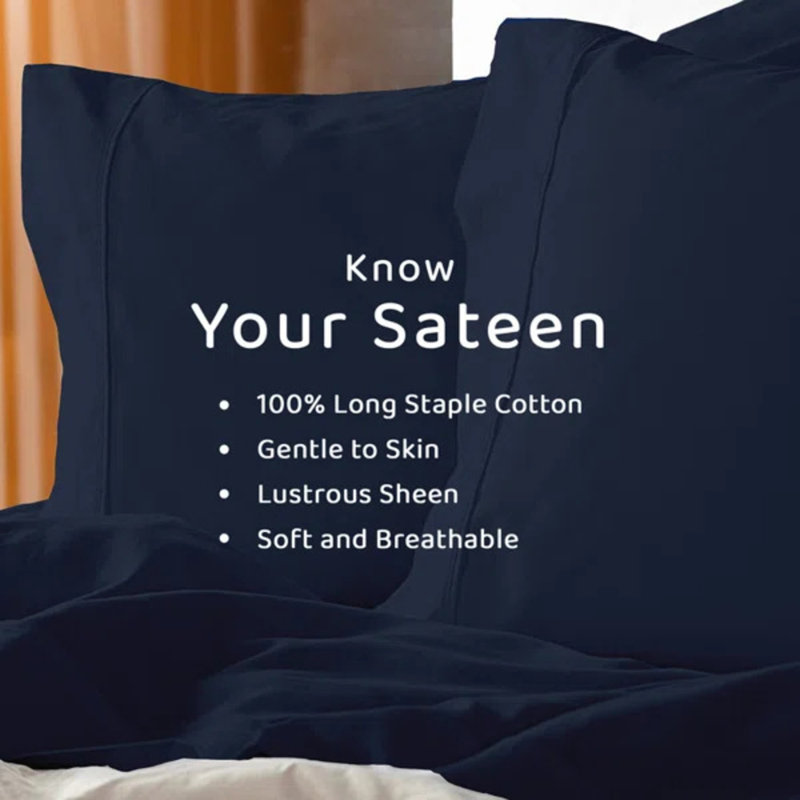 Loomsnest 100% Long Staple Cotton 400 Thread Count Sateen Sheet Set, Wrinkle Resistant, Deep Pocket, Fits up to 18", Queen, Navy