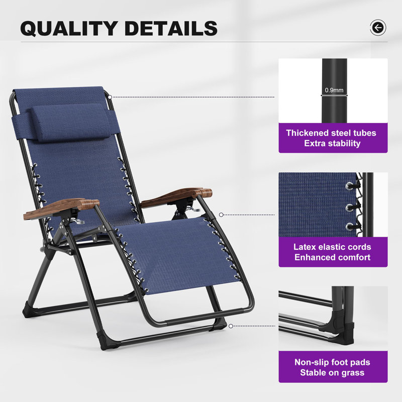 PURPLE LEAF Outdoor Reclining Chair Patio Zero Gravity Chaise Lounge Folding Chair With Removable Cushion Adjustable Headrest