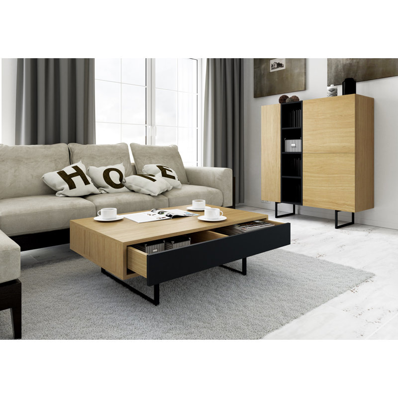 Largo Sled Coffee Table with Storage, Natural Oak/Black